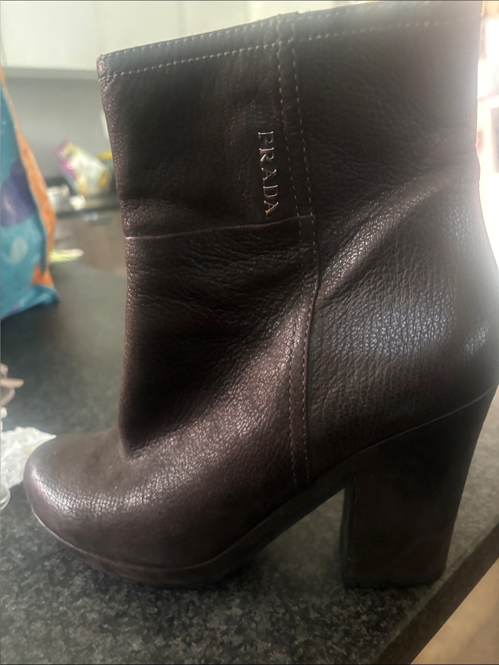 Prada Brown Leather Platform Ankle Boots, Lug Sole
